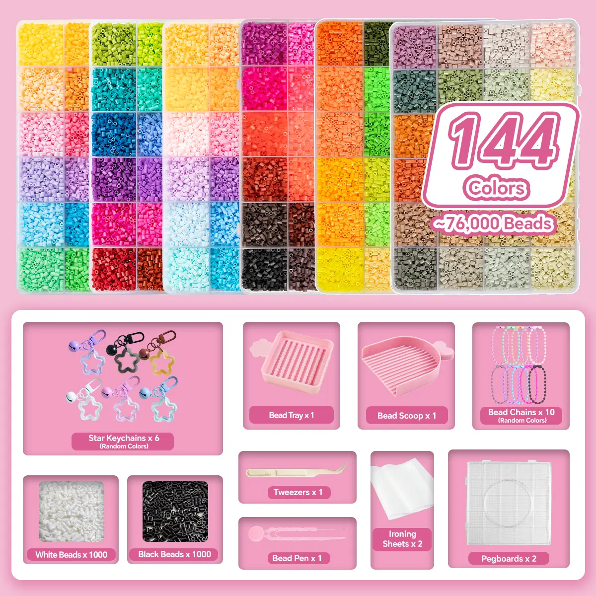 DIY Fuse Beads Kit Pixel Art Craft Set with Iron, Creative Bead Making Supplies for DIY Projects, Room Decor & Gifts Bead Kits Beading Supplies Beads For Crafts Plastic Beads