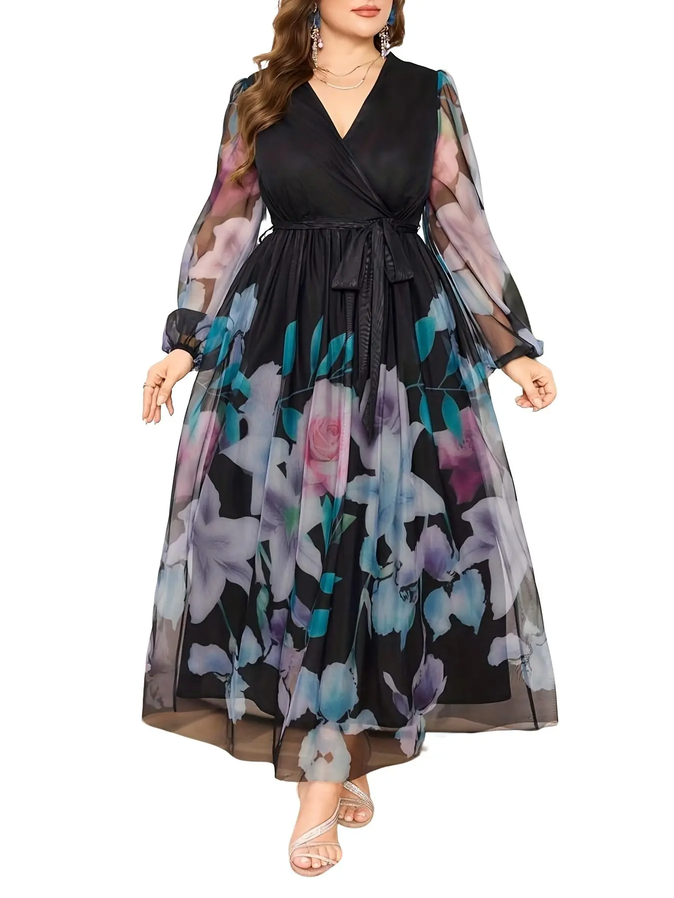 Plus Size Vintage Floral Mesh Long Dress, Elegant Romantic Chic Casual Style with Bohemian Flare, Long Sleeve, All over Print, Womenswear, Women's Fashion - TikTok Shop Plus Size Vintage Floral Mesh Long Dress, Elegant Romantic Chic Casual Style with Bohemian Flare, Long Sleeve, All over Print, Womenswear, Women's Fashion - TikTok Shop