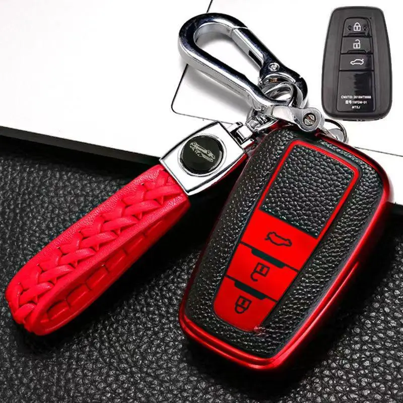 Car Key Case, Car Key Accessory, Car Key Protector with PU Leather Lanyard, Smart Key Protector for Toyota Camry RAV4 Highlander Avalon C-HR Prius Corolla GT86, Key Fob Protector, Car Accessories