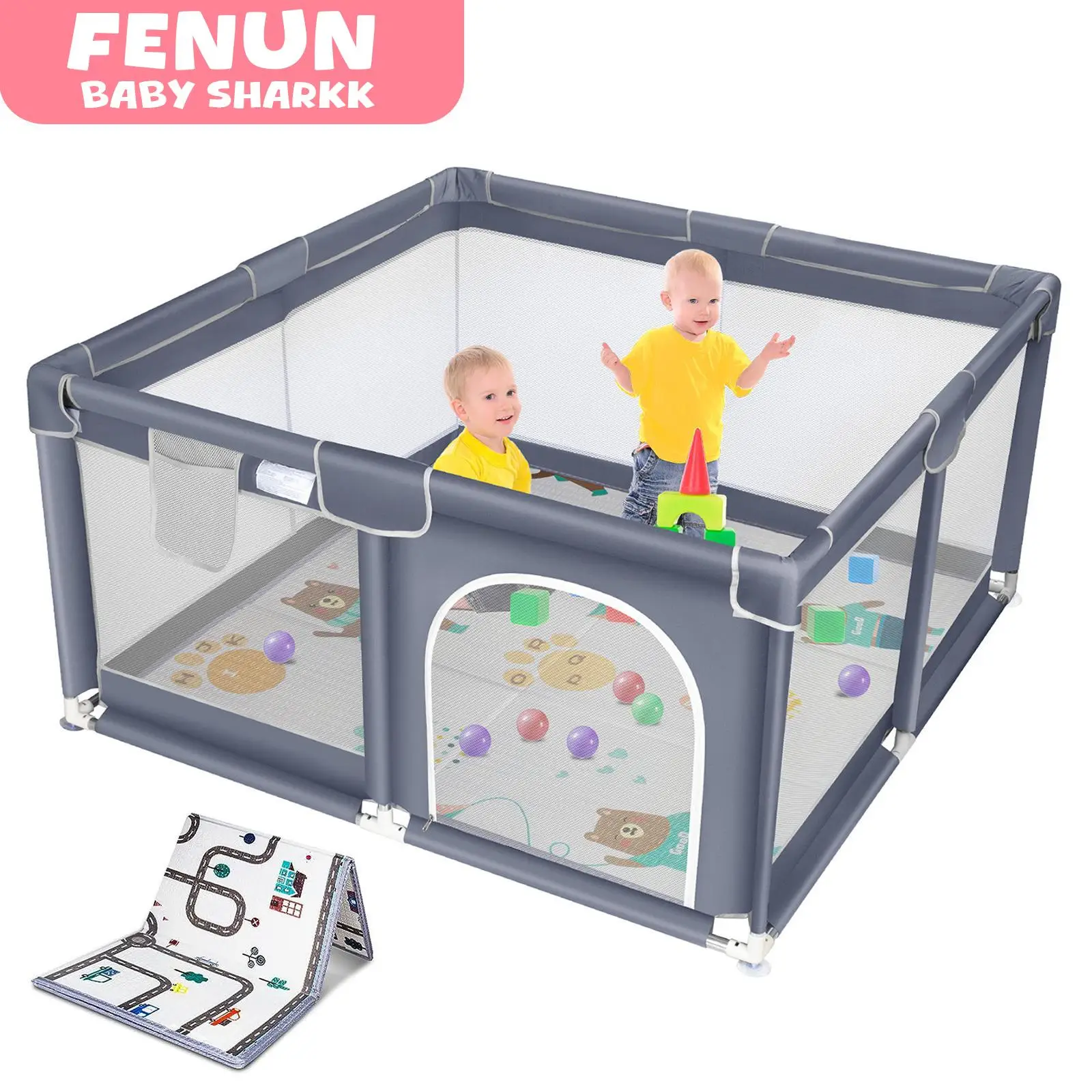 Baby Playpen with Anti-Slip Mat for Indoor&Outdoor Playard Kids Activity Center with Gate, Portable Fence Area for Babies and Toddlers playpen
