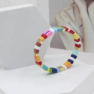 Uplifting Palette Bracelet - Hand-Painted Geometric Beads in Macaron Hues Handcrafted for All Gift Box Packing