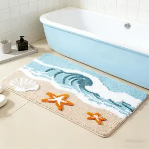 A slip-resistant carpet, durable plush mat, shell cushion is suitable for laundry rooms and kitchens. It is a beach, sea star, scallop decorative carpet - ultra-fine fibers. door mat rug non-slip soft cozy floor mat Pattern absorbent