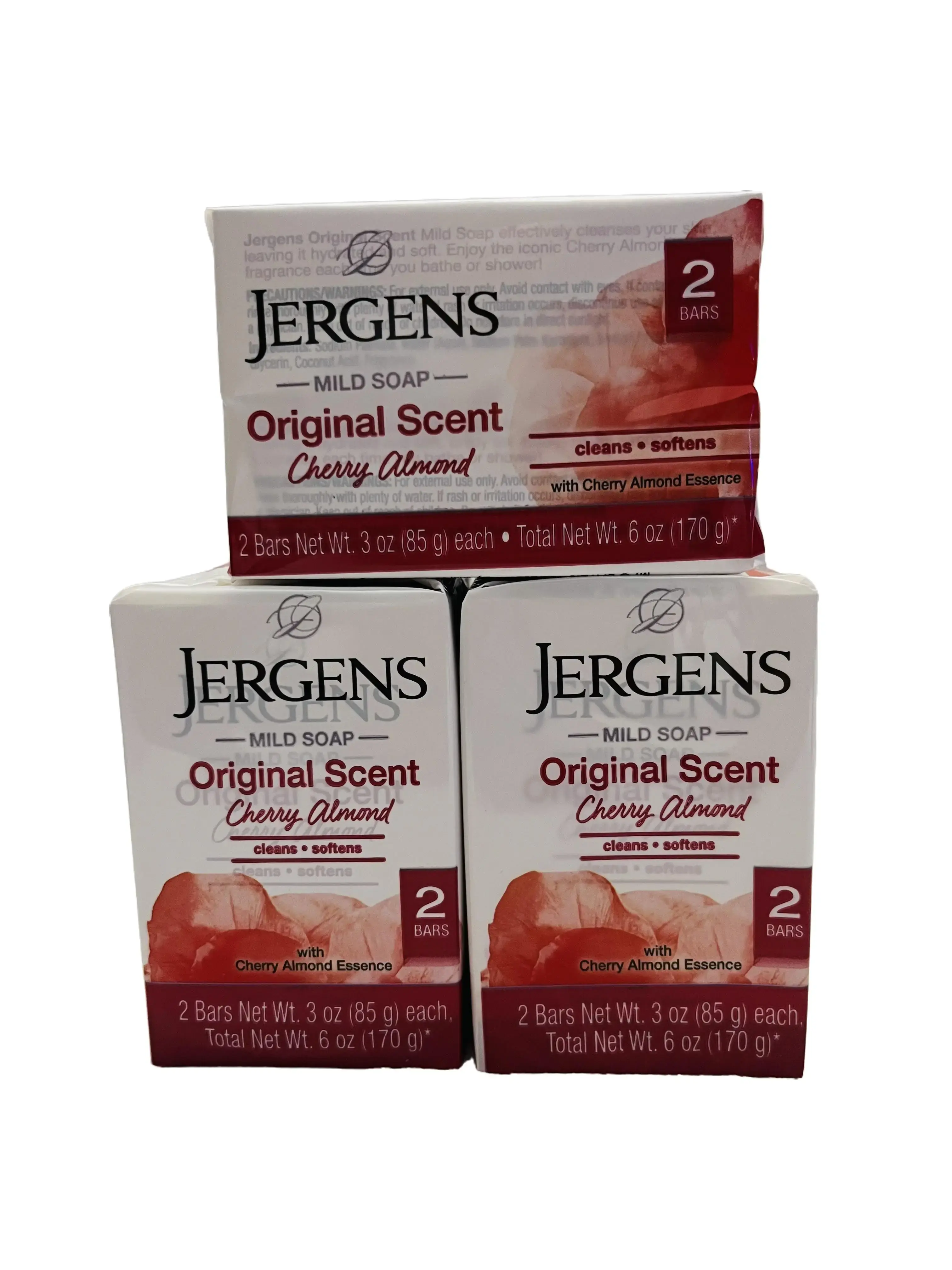 Jergens Original Scent Soap 6 Bars – Cherry Almond Moisturizing Bath Soap, 3 oz Each