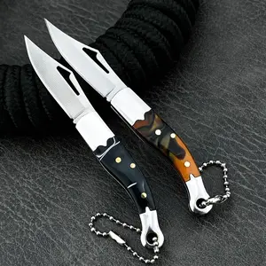 Mini Keychain Folding Pocket Knife 440C Blade Acrylic Handle Portable Outdoor Neck Chain Knife Self Defense Self Defense Camping EDC Knife Stainless Steel Tools