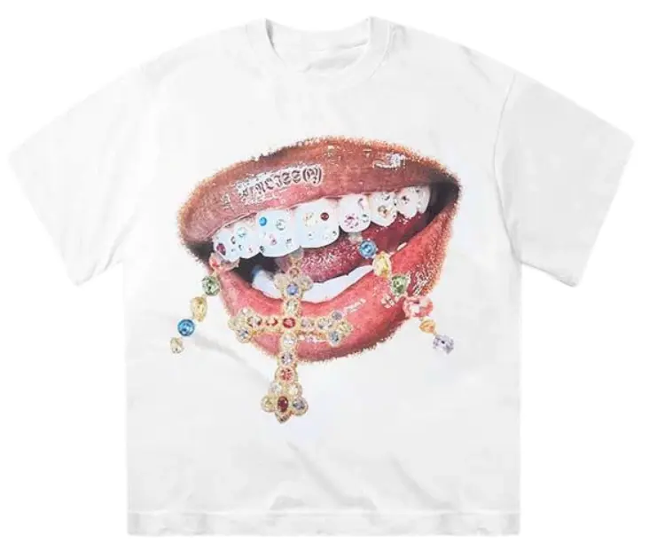 Unisex Diamond Teeth Cross Print Shortleeve Graphic Tees - Menswear Casual Clothes, Sweatshirt, Hoodie, S-3XL, Gift For Men/Women Tops, Shortsleeve, Plus Sizes, Unisex T-Shirt, Round Neck