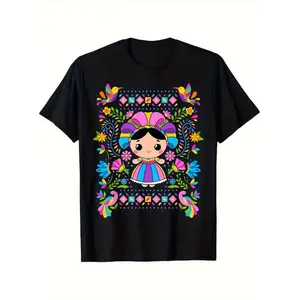 Vibrant Mexican Folk Art Print Casual T-Shirt for Women Made from 100 Cotton Relaxed Fit Short Sleeve Round Neck Ideal for Everyday Wear