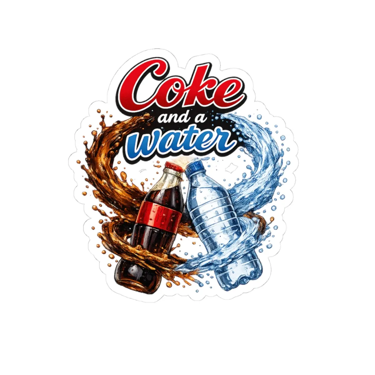 Coke and a Water sticker | Kiss-Cut Vinyl Sticker, Soda and Water Artwork