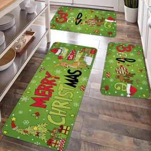 2/3pcs Christmas kitchen floor mat, Merry Christmas tree floor mat, winter holiday snowflake print flannel non slip floor mat, Home Decorative Rugs, for kitchen, entrance, bathroom, Christmas decoration mat, Durable