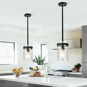 5.9 in Hammered Glass Pendant Lights 2 Pack, Cylinder for Kitchen Island Over Sink, E26 base, bulb not included