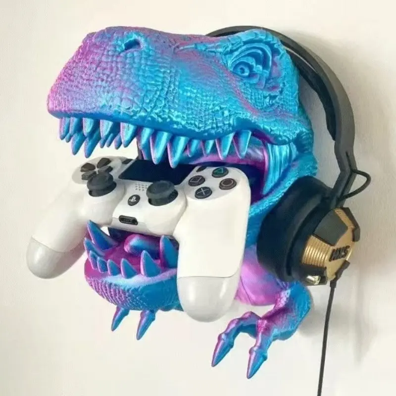 3D Printed Tyrannosaurus Rex Wall Art Decor, Decorative Figurines, Game Controller Stand, Headphone Holder, Office Desk Ornament, Colorful Dinosaur Gift