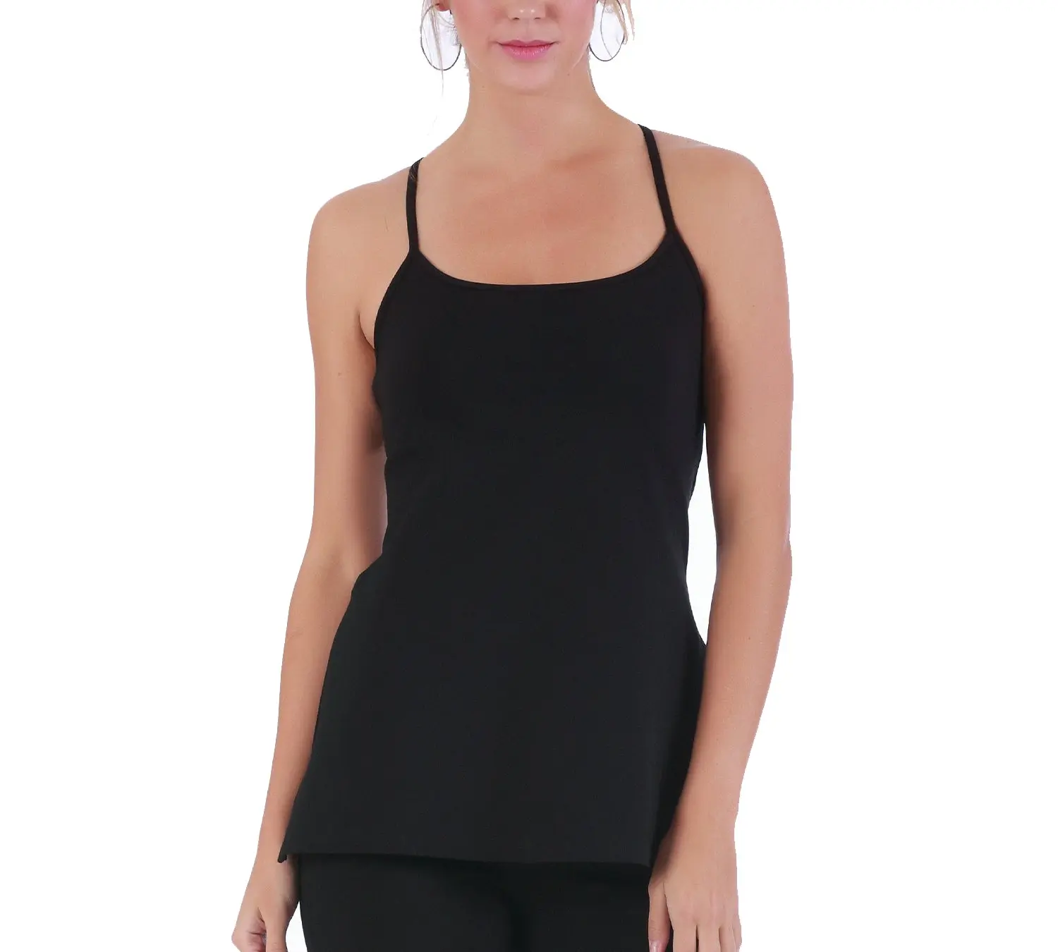 INSTANT FIGURE Cami Top With Side Slits 168020T Sleeveless Spaghetti Strap Tunic - Women’s Longline Camisole Tank, Comfortable Rayon Nylon Blend Fabric, Proudly Made In USA