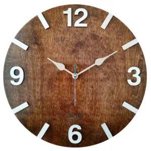 Orbit Clocks 12” Deep Walnut Stain Wooden Clock with 3D Wood Numbers and Hour Marks | Clock for Living Room, Kitchen Office | Rustic Modern