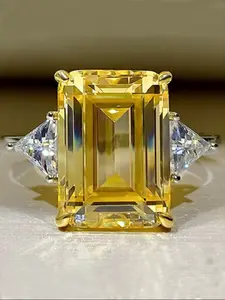 Elegant Women's Rhodium Plated Princess Cut Zircon Ring, Statement Ring, Perfect Gift for Valentine's Day & Christmas, Wedding Engagement Jewelry