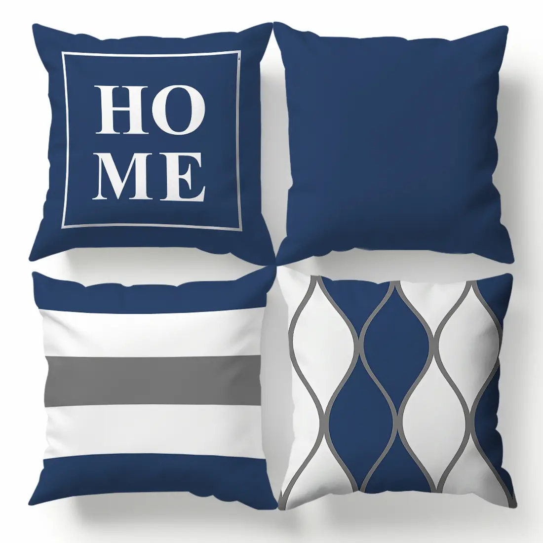 4pcs-Contemporary Style, Navy Blue Geometric Stripe, Throw Pillow Covers Decor for Sofa, Bed, Living Room, Seasonal Festive Home Décor, Single-sided Printing Without Pillow Core, Home Textile, Bedroom Decorative Accessories