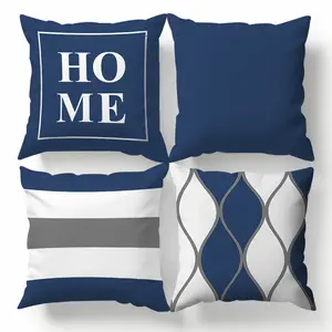 4pcs-Contemporary Style, Navy Blue Geometric Stripe,  Throw Pillow Covers Decor for Sofa, Bed, Living Room, Seasonal Festive Home Décor,  Single-sided Printing Without Pillow Core