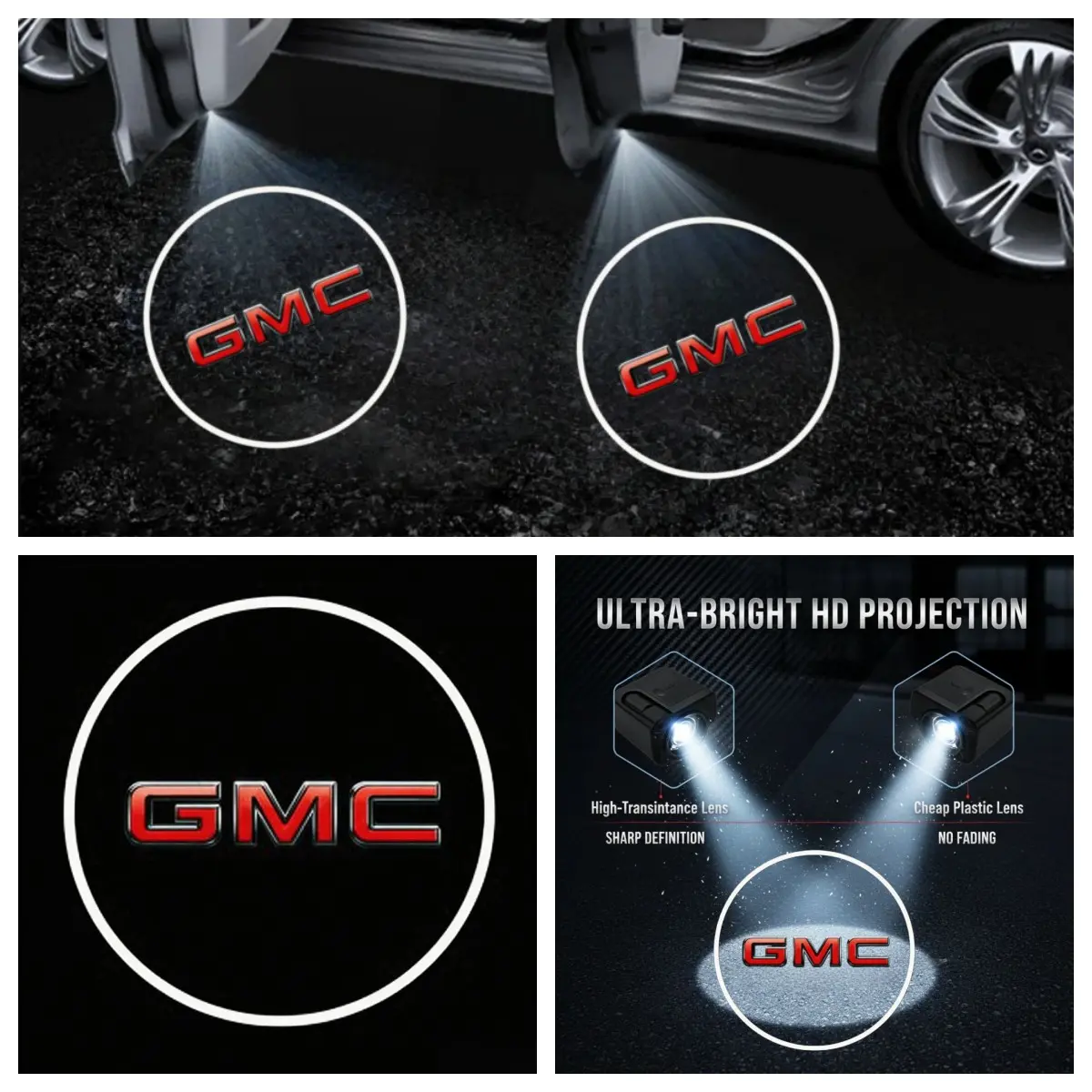 4-Pack Gmc LED Door Projector Lights with Laser Logo, Easy Peel and ...