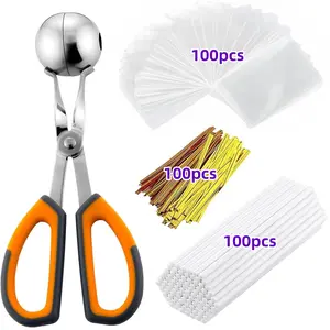 1 set Lollipop Cake Pop Treat Bag Kit, Including 100Pcs Cake Pop Sticks, 100Pcs Parcel Bags, 100Pcs Twist Ties and 1 Cake Pop Mold, Cake Pop Maker Tools for Lollipops, Candies, Chocolates, Cookies Makeup