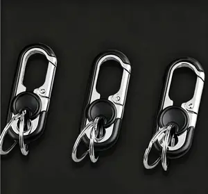 3-piece men's keychain set, stainless steel keyring, double ring design, anti loss and anti scratch, high rebound buckle, detachable keyring, wear-resistant and non fading, heavy-duty double rotating keyholder, ideal choice for daily use