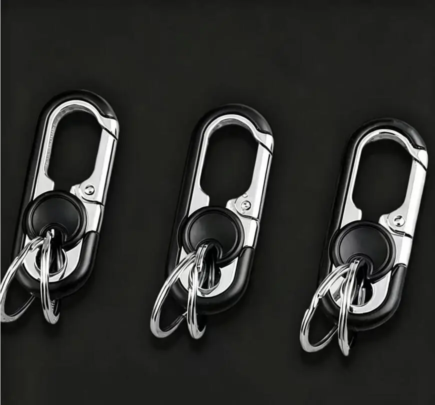 3-piece men's keychain set, stainless steel keyring, double ring design, anti loss and anti scratch, high rebound buckle, detachable keyring, wear-resistant and non fading, heavy-duty double rotating keyholder, ideal choice for daily use
