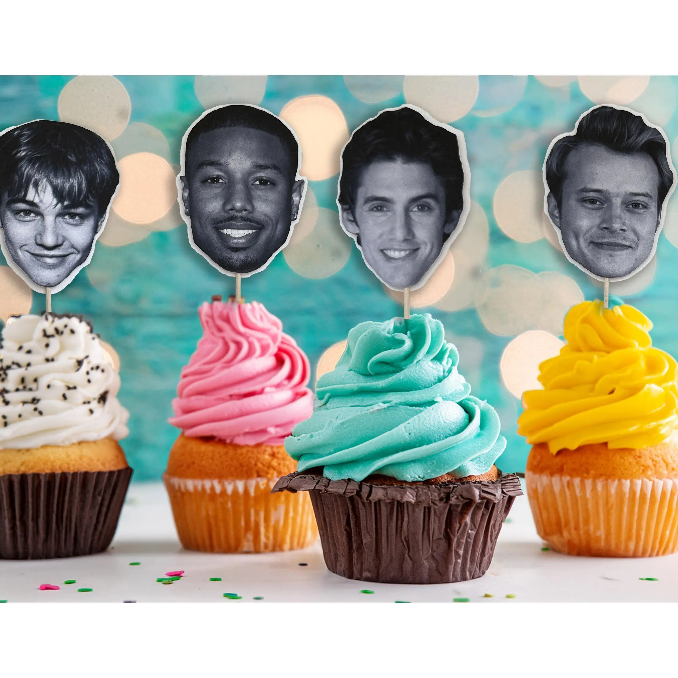 Custom Face Cupcake Toppers | Personalized Black and White Party Decorations | Birthdays, Weddings, and Celebrations