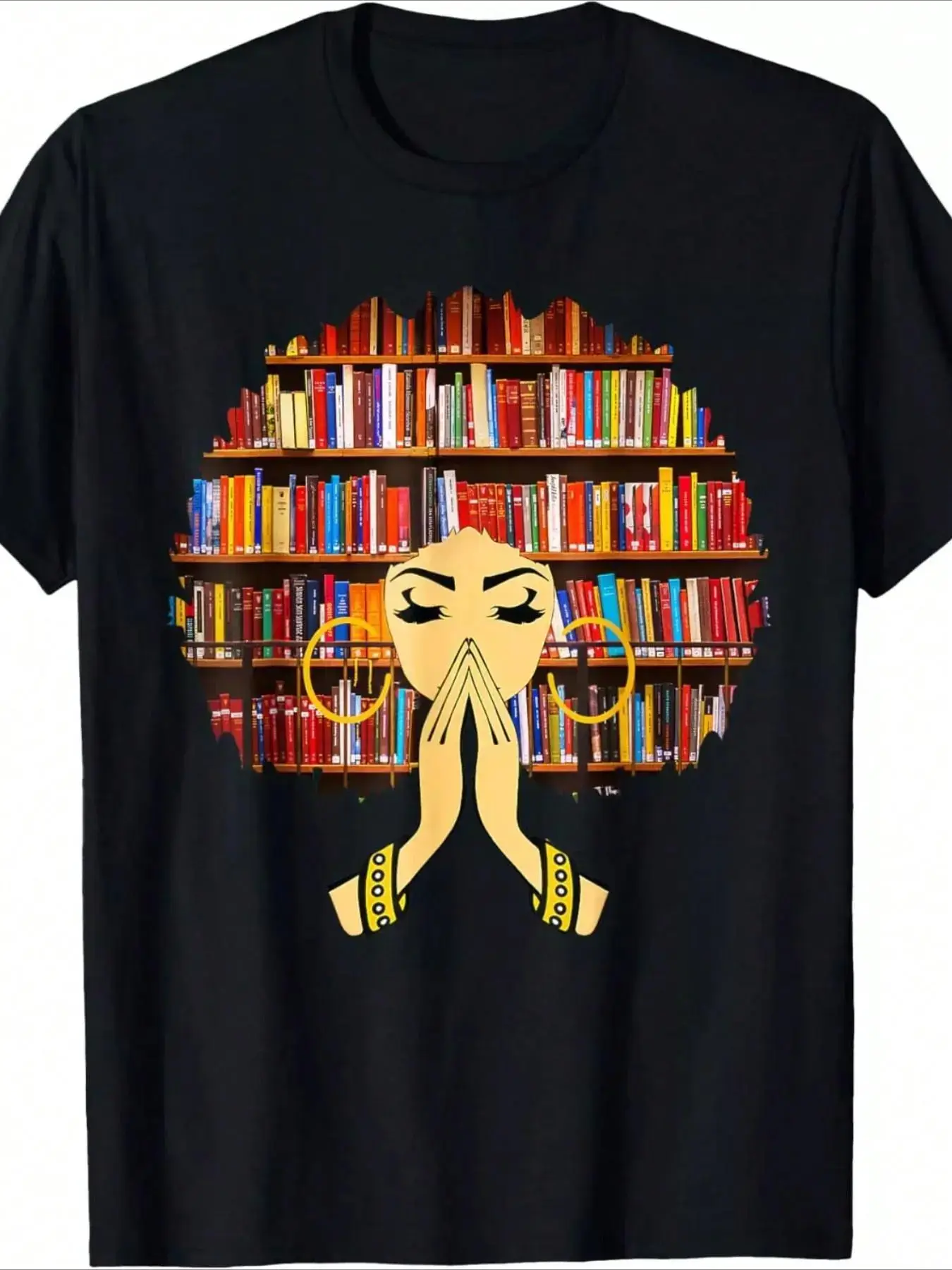 1 Pcs  Cotton  Magic Afro Book Love Literacy Librarian T-Shirt   220g Heavy Cotton T Shirt