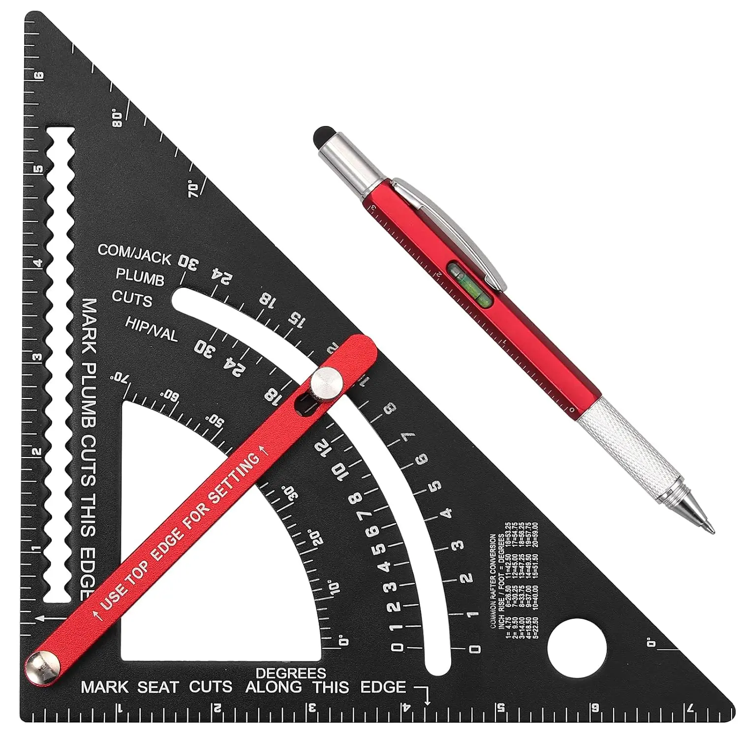 XUNTOP 7 Inch Aluminum Rafter Square Combination Carpenter Triangle Ruler with Marking Pen for Construction Carpentry