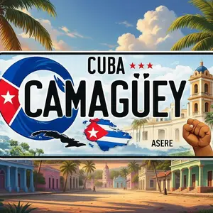 Cuba Camaguey License Plate - ASERE Design with Iconic Map and Palm Trees for Authentic Cuban Vibes