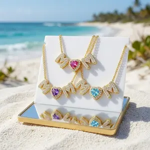 Exclusive Gift for Mother's Day- 14K Gold Plated Bubble 3D Letter Necklace for Women,  Love Heart Birthstone Necklaces Dainty Mother's Day Jewelry Gift for Mama Grandma