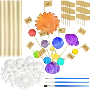 100 Pieces Solar System Model Foam Ball Kit Includes Mixed Sized Polystyrene Balls Toothpick Flag Bamboo Sticks Painting Brushes for School Science Project DIY Planet Handcraft