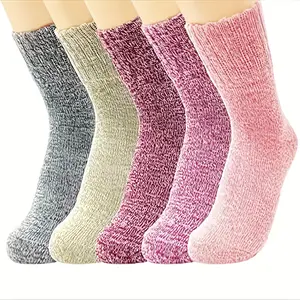 5 pairs Mixed Color of Womenswear retro ethnic style thick knitted socks - soft and comfortable mid tube winter socks, warm and comfortable, a must-have for cold weather Bridal Basic