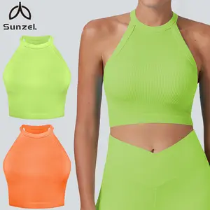 Sunzel 2-Piece Ribbed Tank Tops Halter High Neck Seamless Cute Crop Top Basics Sleeveless Workout Athletic Yoga Shirts Minimalist Womenswear Short summervibes