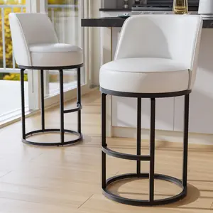 Set of 2 Bar Stools, 26" Counter Height Bar Stools, Swivel Leather Barstools with Backrest, Round Base, Footrest, Metal Legs for Kitchen Island, Brown