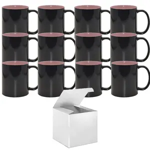 12 Pack of 11oz Color Changing Mugs - Pink Inner - Professional Grade Sublimation Mug with Individual White Gift Boxes