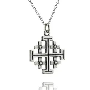 Jerusalem Cross Necklace - 925 Sterling Silver - Five-fold Pendant Symbol Potent
