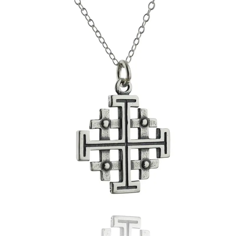 Jerusalem Cross Necklace - 925 Sterling Silver - Five-fold Pendant Symbol Potent