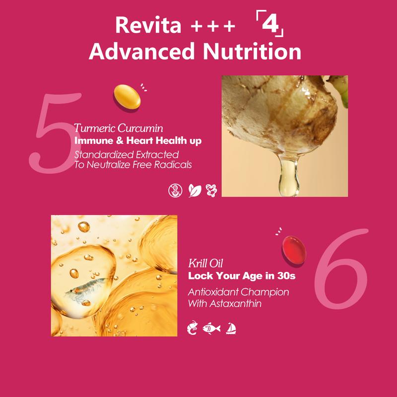 RevitaPlus Beautypack Women’s Daily Supplement |  Multivitamin, Calcium, Magnesium, Cranberry, Probiotics, Turmeric, Collagen, Krill Oil | Skin, Hair, Anti-aging & Stress Support  | 30-Day Wellness Pack Dietary Collagen