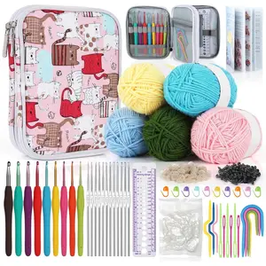 Beginner Yarn for Crocheting and Knitting-Crochet Kit for Beginners Adults  Professionals-Crocheting  Kits-Includes 382 Yards Cotton Yarn Balls, Hooks, Accessories, Tutorials
