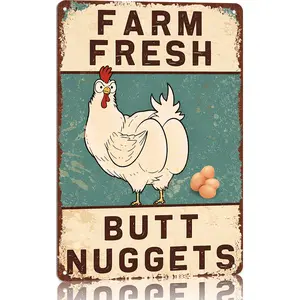 Farm Fresh Butt Nuggets Funny Chicken Coop Aluminum Sign Vintage Outdoor Farm Decor 8x12 Inch Durable Metal Construction Easy Install