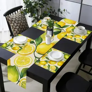 1 piece/5 pieces/7 pieces lemon watercolor kitchen pattern decoration tablecloth and placemat set, kitchen and dining table decoration, suitable for holiday themes, daily meals, indoor and outdoor family gatherings