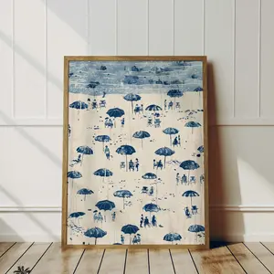 Vintage Beach Afternoon Art - Coastal Summer Sketch - Oceanside Day Decor - Coastal Home Cottage Condo Art Printable