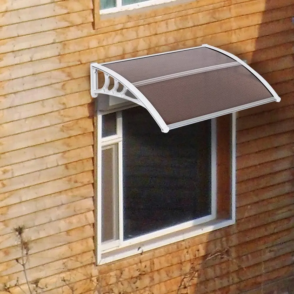 Ubesgoo Outdoor Furniture Window & Door Awning - Polycarbonate Hollow Sheet Cover, Brown Board-White Bracket, Front-Facing Entry Cover, UV-Resistant Sunlight Protection Canopy, UV Defense Parasols, Canopies & Shade