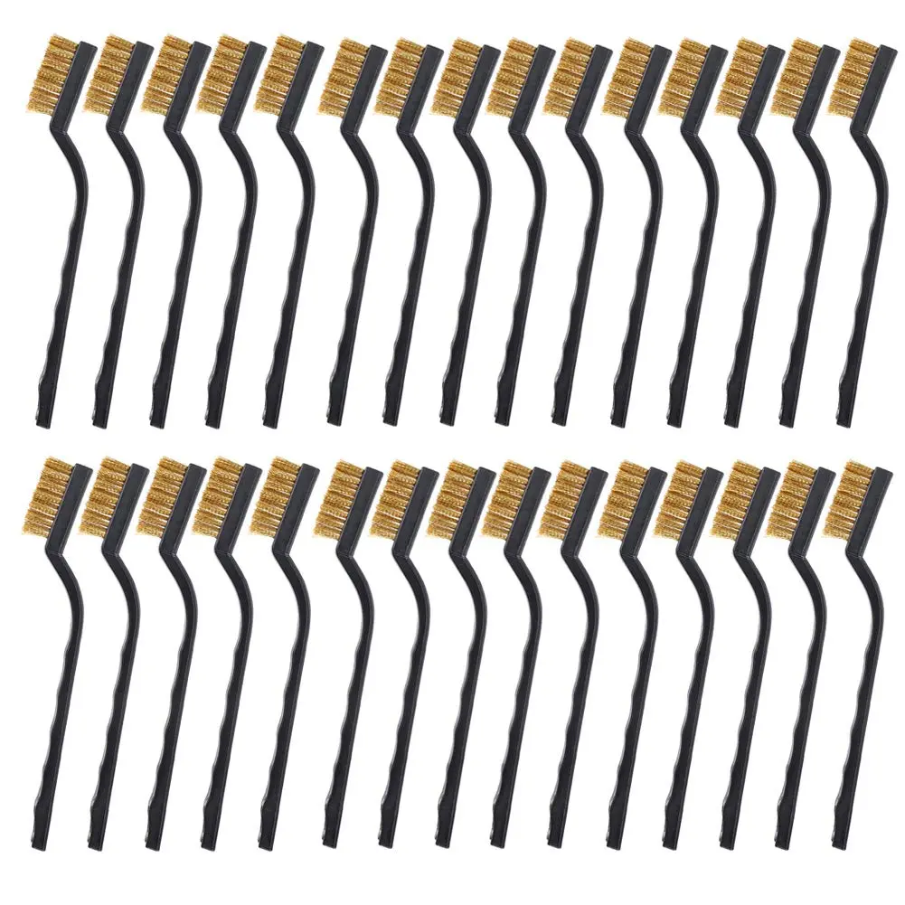30-piece set of mini wire brushes, brass brushes, curved handle masonry brushes, wire brushes for cleaning welding slag and rust