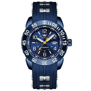 OLEVS 3688 Men’s Blue Diver Watch, Silicone Strap, Waterproof Luminous Quartz with Date, Casual Sport Watch