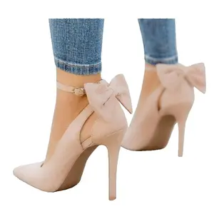 FMEYOA Women's Pointed Toe High Heels Ankle Strap D'Orsay Pumps Shoes Bow Wedding Bowtie Back Dress Sandals
