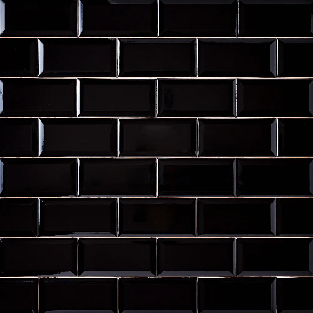 Timeless Jet Black 3x6 Beveled Ceramic Tile Glossy