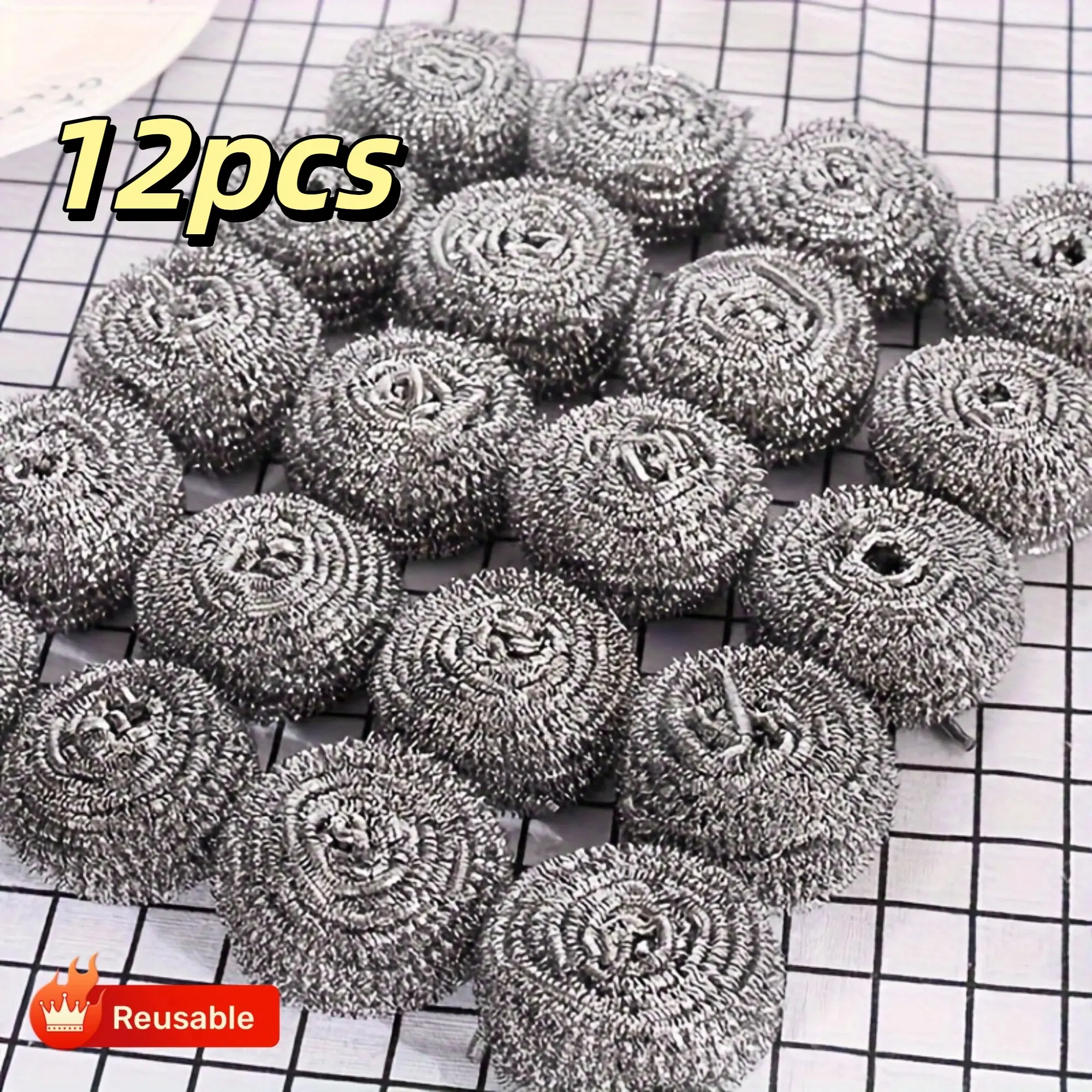 12-Pack Stainless Steel Cleaning Balls, Reusable Kitchen Scrubbers, Ideal for Dishes, Pots, Pans, Stovetops, Home Cleaning Supplies, Kitchen Cleaning Tool, Metal Scrubbers