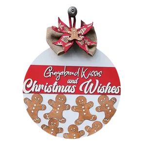 Gingerbread Kisses and Christmas Wishes Christmas Door Sign | Gingerbread Holiday Decor