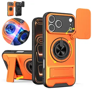 Case for iPhone 17 16 15 Pro Max 17 Air Plus with Slide Camera Lens Protection Cover, 360° Rotating Ring Kickstand, MagSafe Magnetic Holder, Military Grade Shockproof Protective Phone Cover