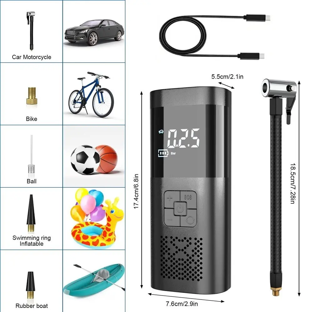 Compact 12V Handheld Car Air Compressor Inflator - Outdoor Gadgets, Polycarbonate Build, 4 Adjustable Modes, Auto Shut-Off, Built-in Flashlight, Max 150 PSI, Space-Saving Mini Tire Pump for Camping, Commuting