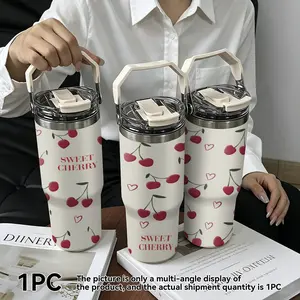 Cherry Print 30oz Outdoor Water Cup, 304 Stainless Steel Travel Mug, Reusable Coffee Cup for Hot and Cold Drinks, Ideal Gift for Women